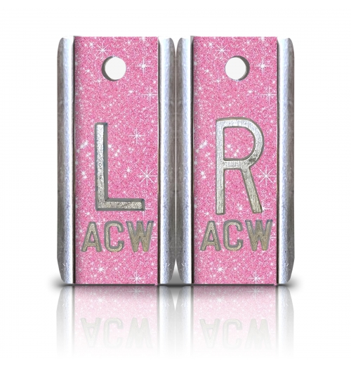 1 1/2" Height Aluminum Elite Style Lead X-ray Markers, Pink Glitter Color