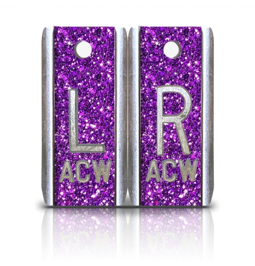 1 1/2" Height Aluminum Elite Style Lead X-ray Markers, Purple Glitter Color