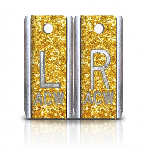 1 1/2" Height Aluminum Elite Style Lead X-ray Markers, Yellow Sequin Glitter Color