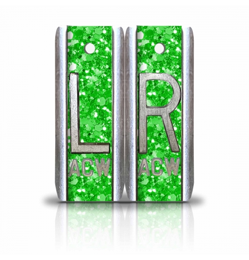 1 7/8" Height Aluminum Elite Style Lead X Ray Markers, Fluorescent Green Glitter          