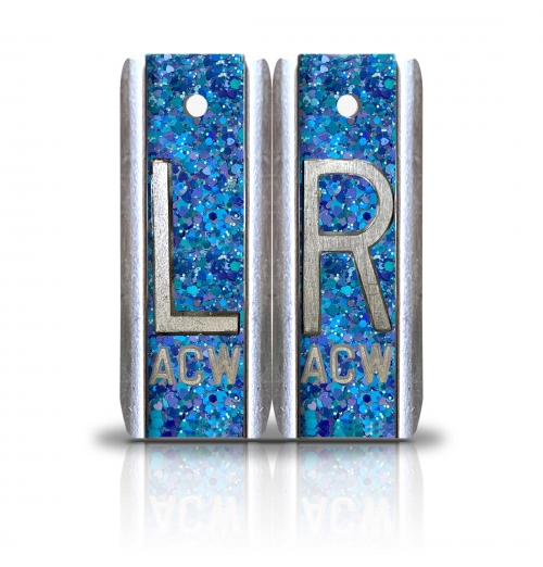 1 7/8" Height Aluminum Elite Style Lead X Ray Markers, Light Blue Glitter          