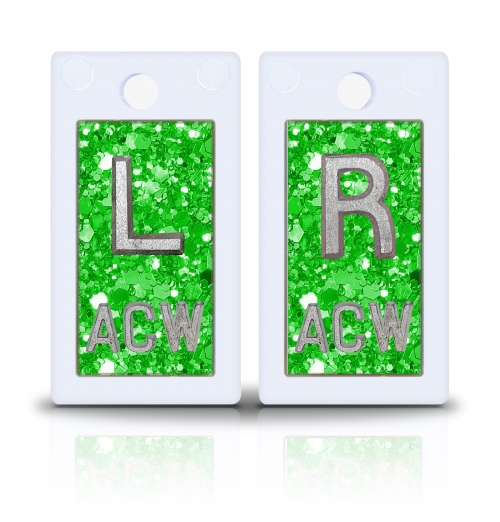 1 5/8" Height Plastic Lead X Ray Markers, Fluorescent Green Glitter