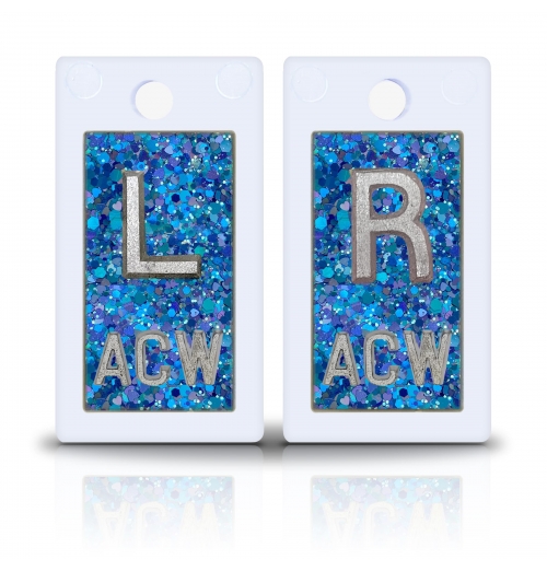 1 5/8" Height Plastic Lead X Ray Markers, Light Blue Glitter