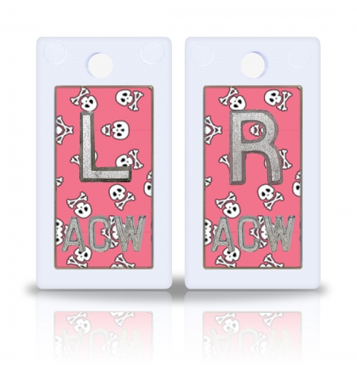 1 5/8" Height Plastic Backing Lead X-Ray Markers, Pink Skull Bones Design