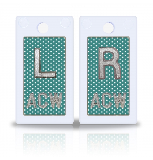 1 5/8" Height Plastic Backing Lead X-Ray Markers, Teal Dots Design