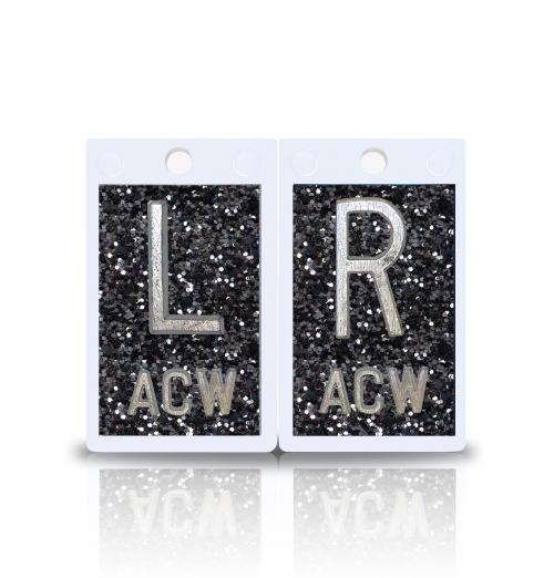 2" Height Plastic Lead X Ray Markers, Black Glitter Color