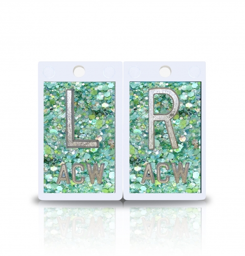 2" Height Plastic Lead X Ray Markers, Sea Foam Glitter Color