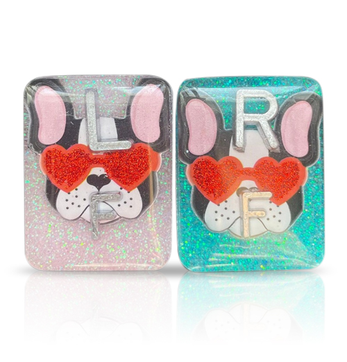 Heart Eyes Dog Xray Markers, With 2 or 3 Initials, Rectangle, Glitter