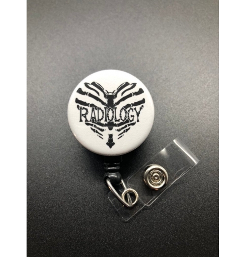 Radiology Heart Badge Holder, Retractable ID Badge Reel, Bones, Torso
