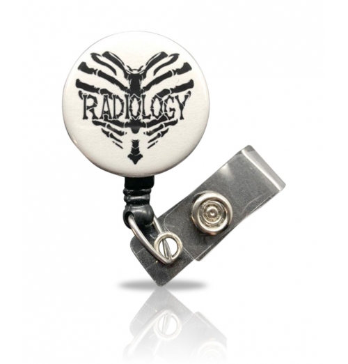 Radiology Heart Badge Holder, Retractable ID Badge Reel, Bones, Torso