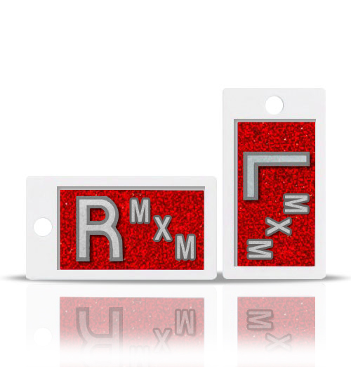 Cherry Red Glitter X Ray Markers, Horizontal.